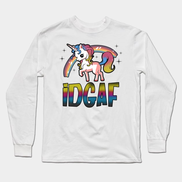 IDGAF Funny Unicorn Long Sleeve T-Shirt by KsuAnn